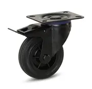 MESO Schwarze Gummilenkrolle gebremst mit Deckplatte - 100mm - 75kg - Phase out