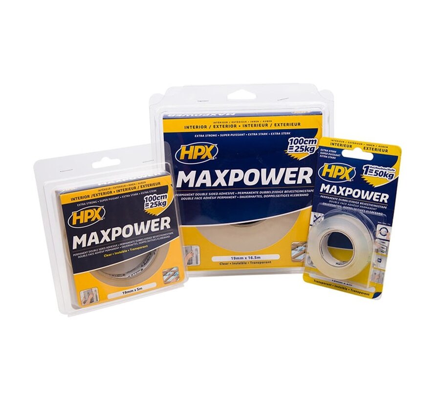 HPX - Ruban de fixation transparent Max Power - 19mm x 5m