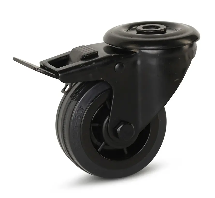 Roulette noire pivotante à oeil et frein roue en caoutchouc 80 mm 60 kg - RP6-80Z