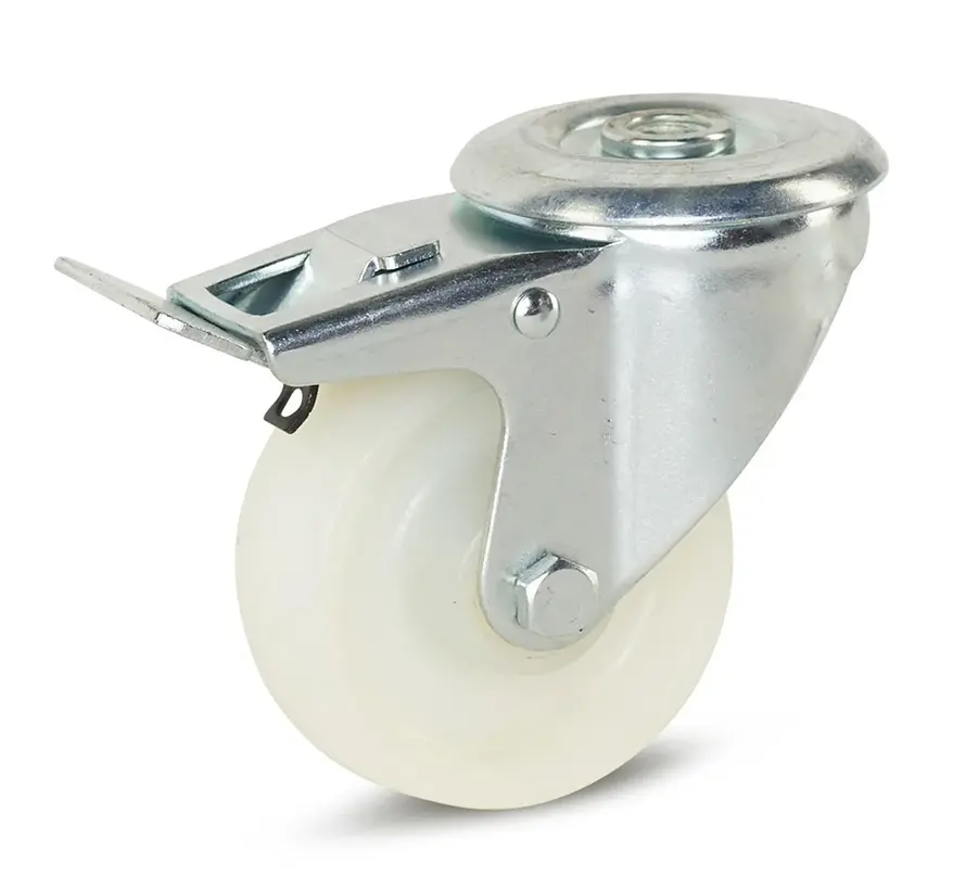 Roulette pivotante à oeil avec frein en polyamide blanc 80 mm 150 kg - NY6-80