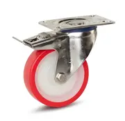 MESO Roulette pivotante à platine et frein chape en acier roue PU rouge 100 mm 180 kg