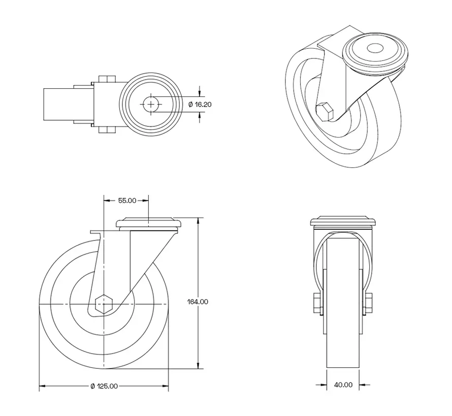 Roulette PU pivotante 125 mm - PUI5-125