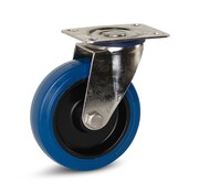 MESO Roulette pivotante à platine chape en Inox roue caoutchouc élastique bleu 125 mm 120 kg