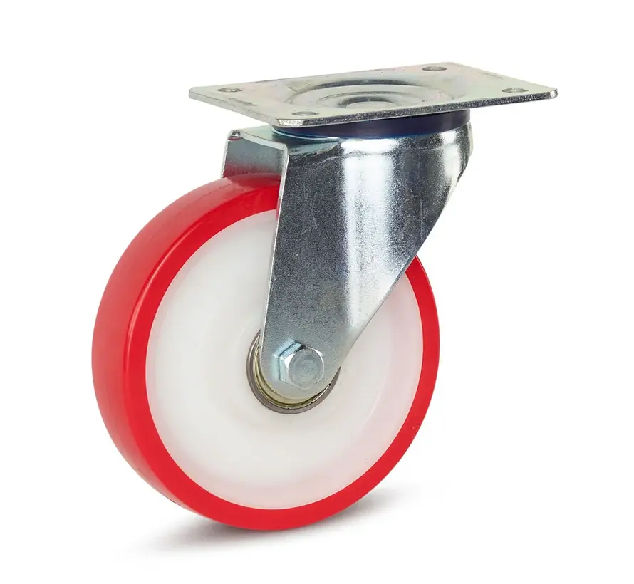 Roulette pivotante à platine en polyuréthane 160 mm charge max 330 kg rouge et blanc- PUI3-160
