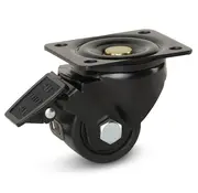MESO Roulette pivotante en nylon noir pour charges lourdes, freinée avec plaque supérieure - 65mm - 500kg