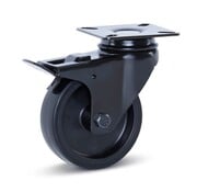 MESO Roulette de meuble pivotante noire freinée avec plateau supérieur - 75mm - 60kg