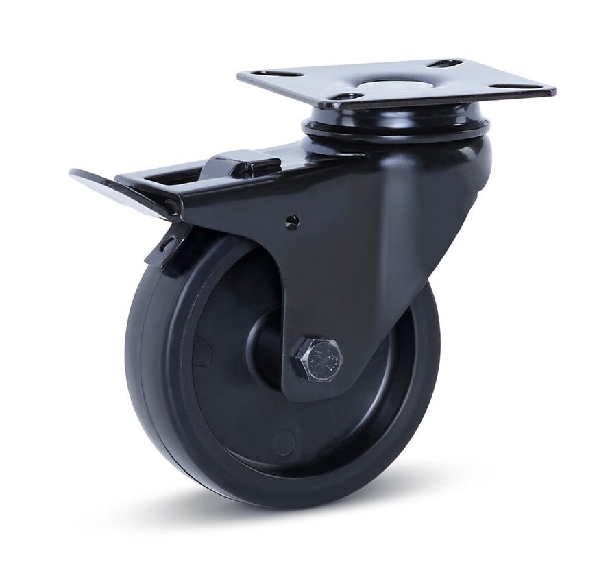 Roulette pivotante noir pour meuble à platine et frein 75 mm 60 kg - M4-75Z