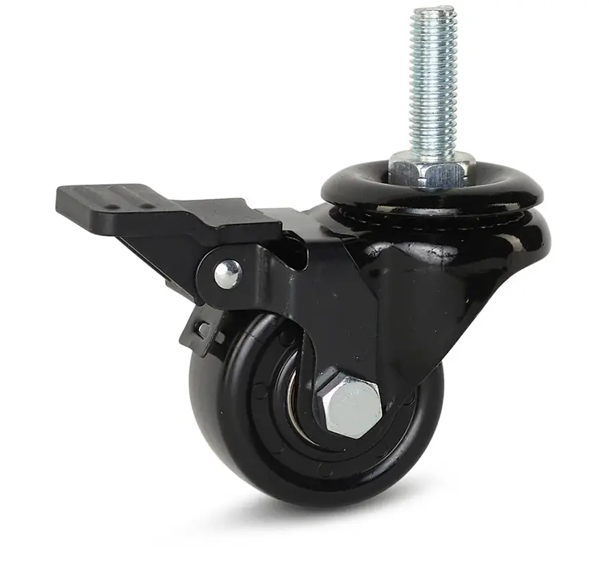 Roulette pivotante noire à tige filetée et frein roue en polyuréthane 50 mm 150 kg - BNY9-50