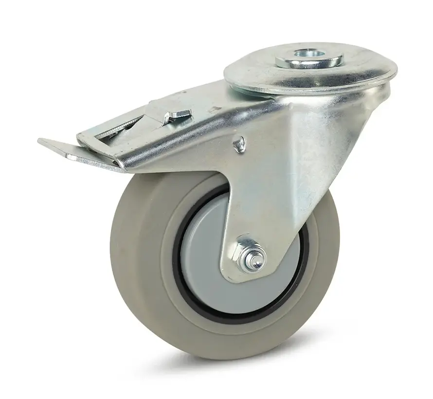 Roulette pivotante à oeil et frein roue en caoutchouc gris 100 mm 150 kg - GR6-100