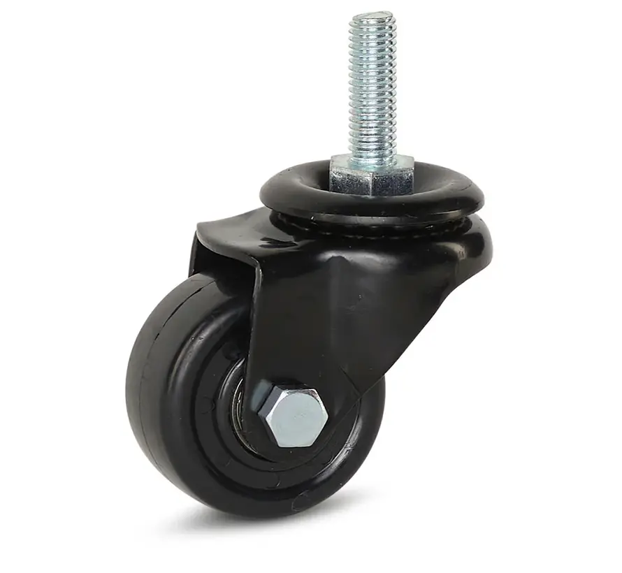 Roulette pivotante en nylon noir avec filetage - 50mm - 150kg