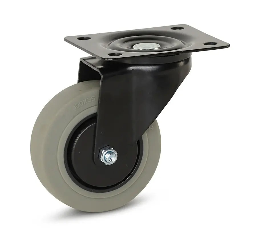 Roulette pivotante à platine roue en caoutchouc gris et chape noire 100 mm 150 kg  - GR3-100Z