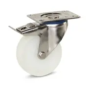 MESO Roulette pivotante à platine avec frein chape inox roue polyamide blanc 100 mm 180 kg