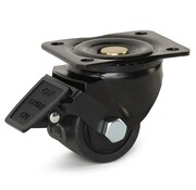 MESO Roulette pivotante en nylon noir pour service intensif, freinée avec plaque supérieure - 75mm - 600kg