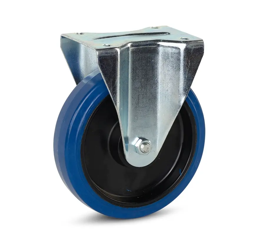 Roulette fixe en caoutchouc élastique bleu 200mm - 350kg