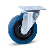 Roulette pivotante en caoutchouc élastique bleu avec plateau supérieur - 125mm - 120kg