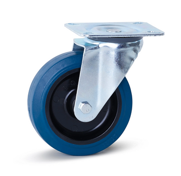 Roulette pivotante en caoutchouc élastique bleu avec plateau supérieur - 125mm - 120kg