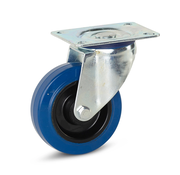 Roulette pivotante en caoutchouc élastique bleu avec plateau supérieur - 100mm - 160kg