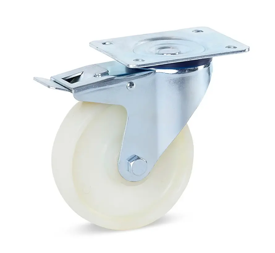 Roulette pivotante en nylon freinée avec plateau supérieur - 150mm - 350kg