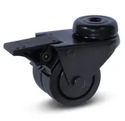 MESO Roulette noire double pivotante freinée avec trou central - 50mm - 90kg