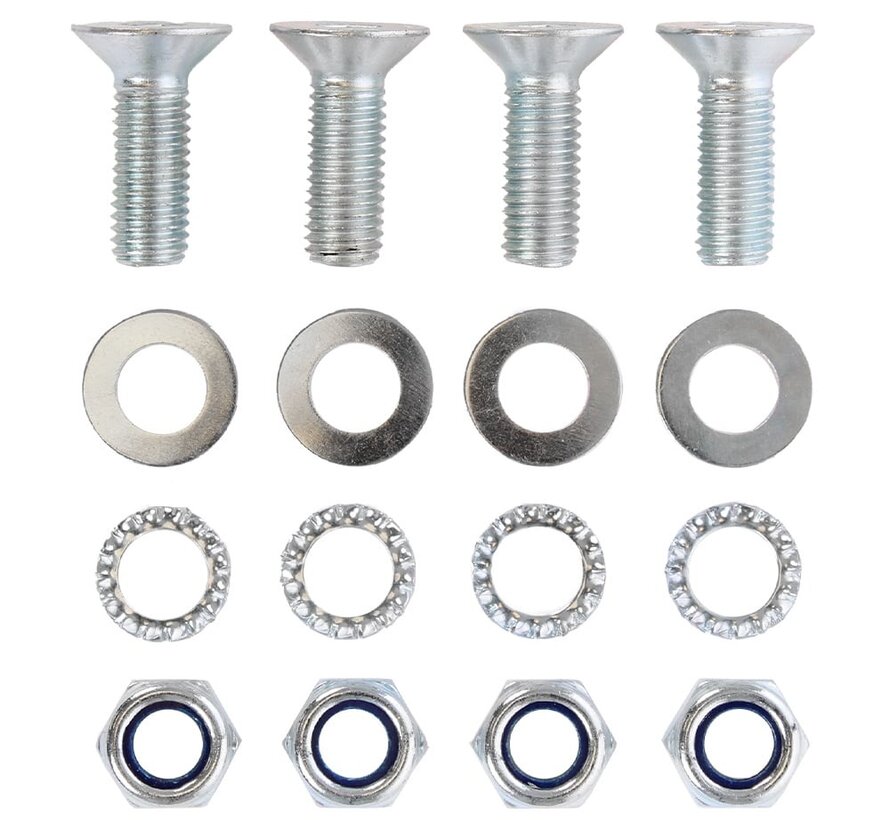 Kit d'assemblage M10 - 4x Boulon Allen - 4x Rondelle dentée - 4x Ecrou autobloquant - 4x Rondelle