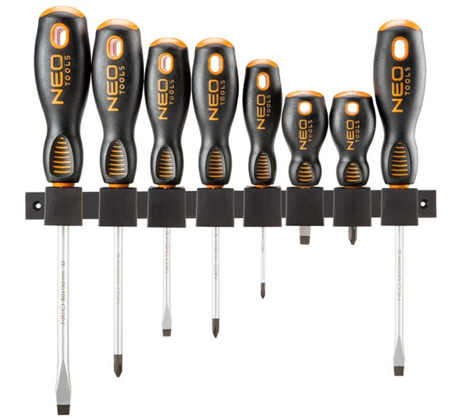 Neo - Jeu de tournevis - Avec support mural - 8 pièces