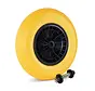 Roue de brouette 400 x 8 en plastique PU jaune, anti-crevaison, jante en plastique avec roulement à rouleaux, capacité de charge 200 kg, alésage de 20 mm, AXE DE 130 mm INCLUS
