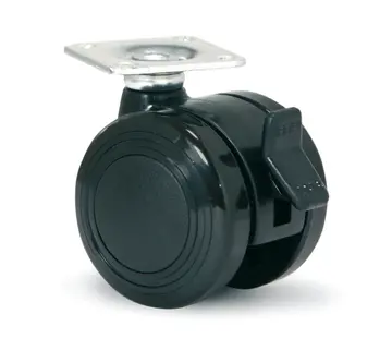 MESO Roulette de meuble 40mm PU double soft avec plaque 38x38mm freinée