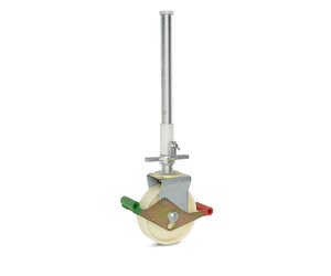 Roue d'échafaudage en nylon de 200 mm, 800 kg, tige en acier de 38 mm avec bouchon et tube