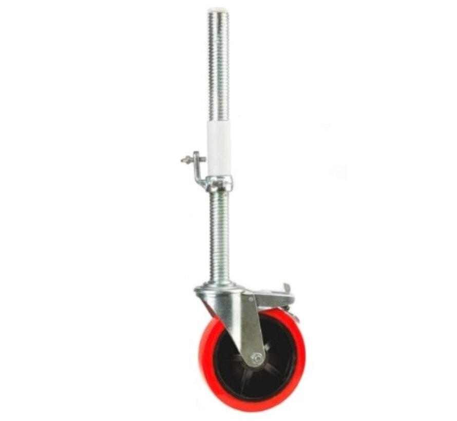 Roue d'échafaudage en PU, avec tige en acier 38mm avec bouchon et tube - 200 mm - 300kg
