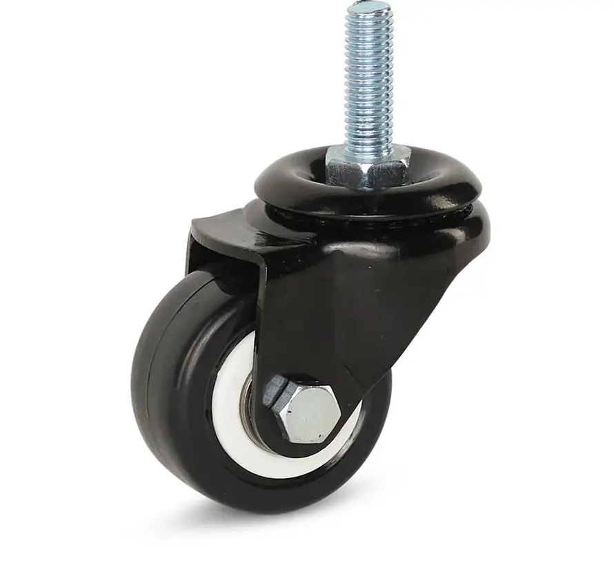 Roulette pivotante en PU noir avec filetage - 50mm - 60kg