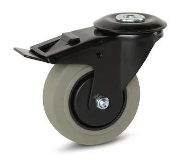 MESO Roulette grise en caoutchouc boîtier noir freiné avec trou central - 100mm - 150kg