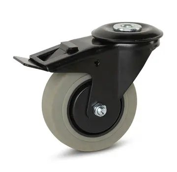 MESO Roulette grise en caoutchouc boîtier noir freiné avec trou central - 100mm - 150kg