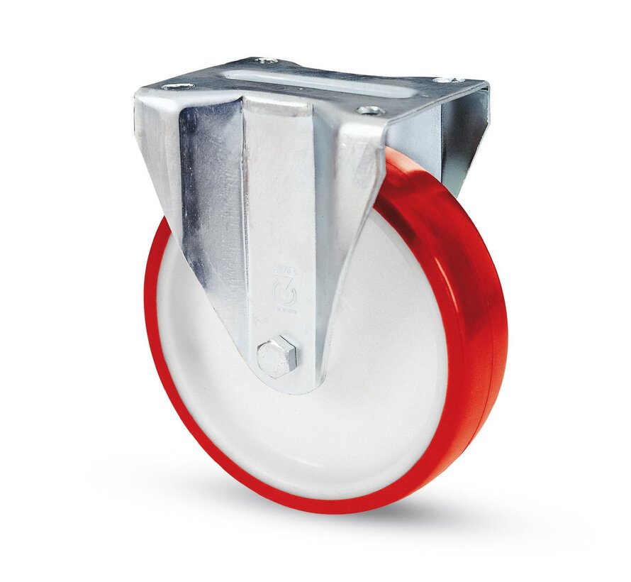 Roulette fixe polyuréthane 200 mm charge max 300 kg rouge et blanc - PUI2-200a