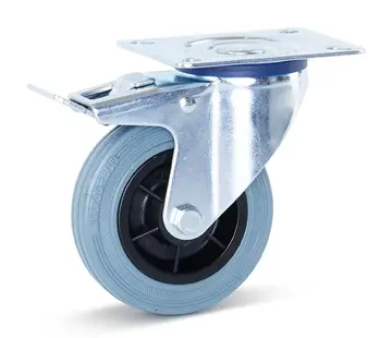 MESO Roulette pivotante en caoutchouc gris freinée avec plateau supérieur - 100mm - 75kg - Rayée