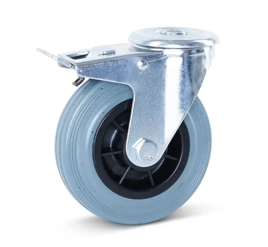 Grise roulette pivotante en caoutchouc avec frein 125mm - 120kg - Sans traces