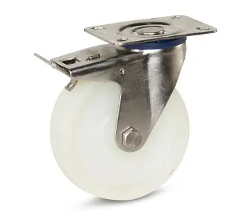 MESO Roulette pivotante à platine avec frein inox roue polyamide blanc 125 mm - 220 kg
