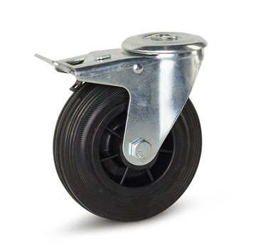 MESO Roulette pivotante en caoutchouc freinée avec trou central - 125mm - 120kg