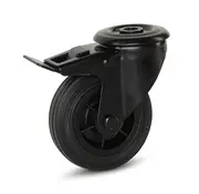 MESO Roulette pivotante en caoutchouc noir freinée avec trou central - 100mm - 100kg
