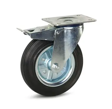 MESO Roulette pivotante en caoutchouc freinée avec plateau supérieur - 200mm - 180kg