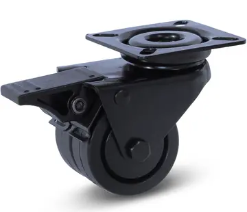 MESO Roulette noire double pivotante freinée avec plateau supérieur - 50mm - 90kg
