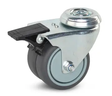 MESO Roulette double pivotante freinée avec trou central - 75mm - 150kg