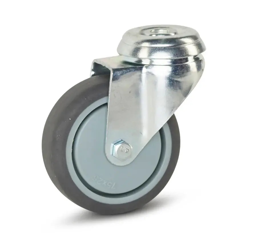 Roulette pivotante de chariot avec trou central - 75mm - 70kg