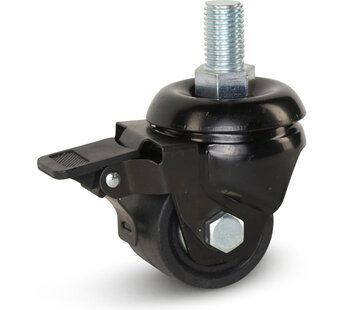 MESO Roulette pivotante en nylon noir pour charges lourdes, freinée avec filetage - 50mm - 300kg