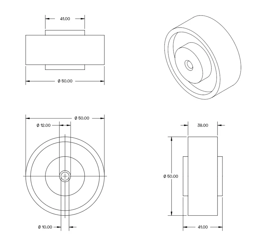 Roue en nylon noir pour usage intensif - 50mm - 300kg