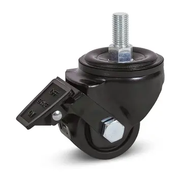 MESO Roulette pivotante en nylon noir pour charges lourdes, freinée avec filetage - 65mm - 500kg