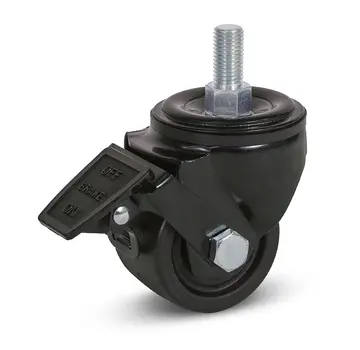 MESO Roulette pivotante en nylon noir pour charges lourdes, freinée avec filetage - 75mm - 600kg