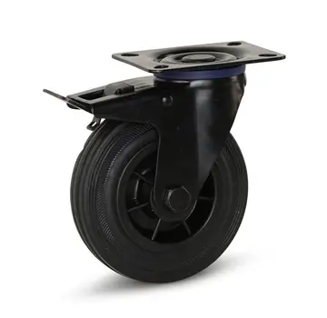 MESO Roulette pivotante en caoutchouc noir freinée avec plateau supérieur - 125mm - 150kg