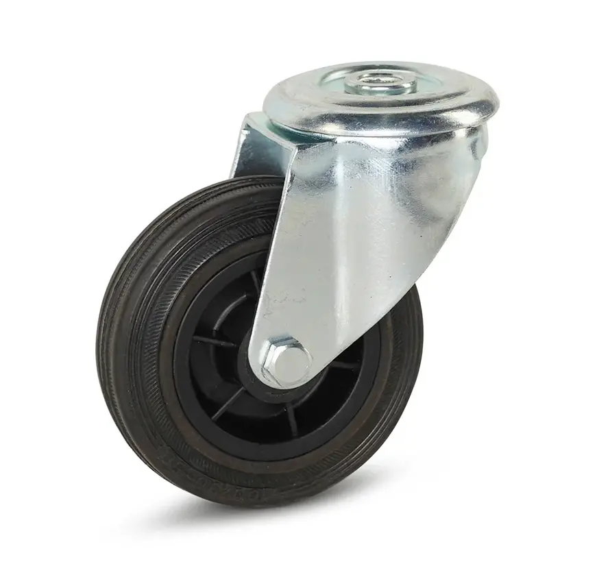 Roulette pivotante en caoutchouc avec trou central - 100mm - 100kg