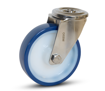 MESO Roulette pivotante en acier inoxydable PU bleu avec trou de boulon -125mm - 220kg