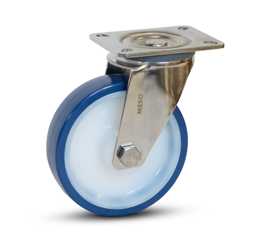 Roulette pivotante en acier inoxydable PU bleu avec plateau supérieur -125mm - 220kg